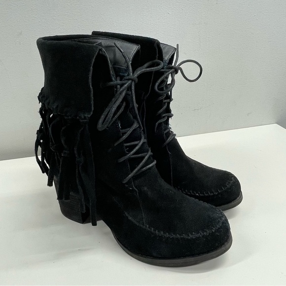 Sbicca Shoes - Sbicca Black Leather Fringed Wagon Boot Size 7.5